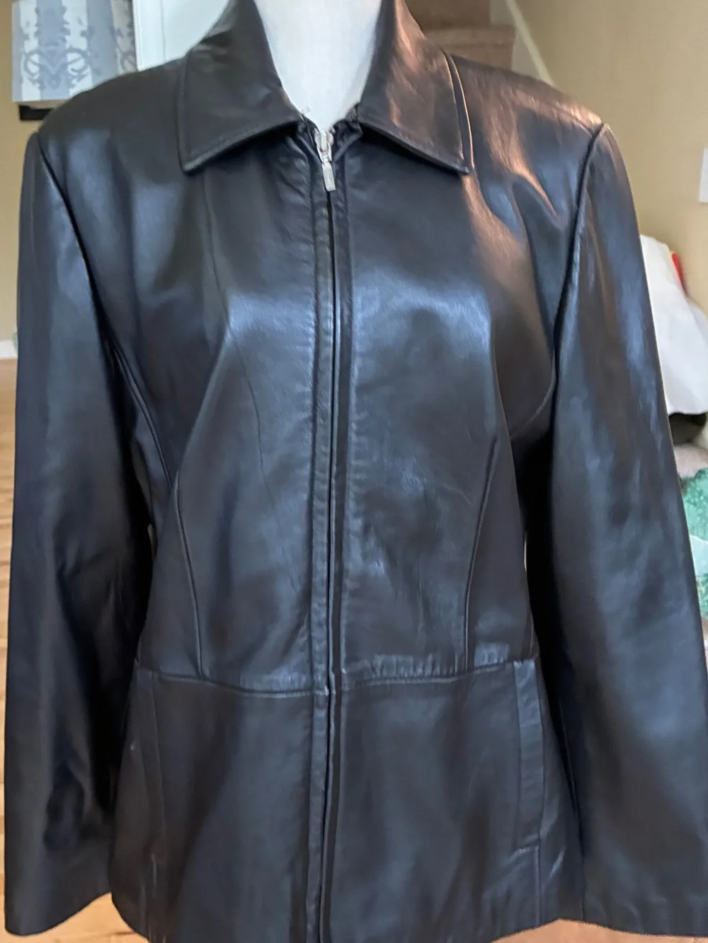 croft & barrow Women's Black Leather Zip Jacket